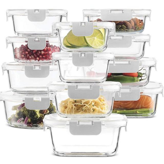 24-Piece FineDine Airtight Glass Food Storage Containers - White