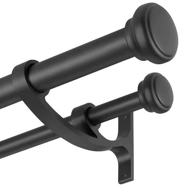 Modern Double Curtain Rods, Matte Black Curtain Rod 72-144 Inch Length Drapery Rods with Simple Decorative End Caps 1 Inch Front and 5/8 Inch Diameter Back Dual Curtain Rod Telescoping Window Rods