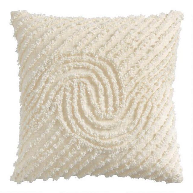 Ivory Embroidered Tufted Arch Throw Pillow