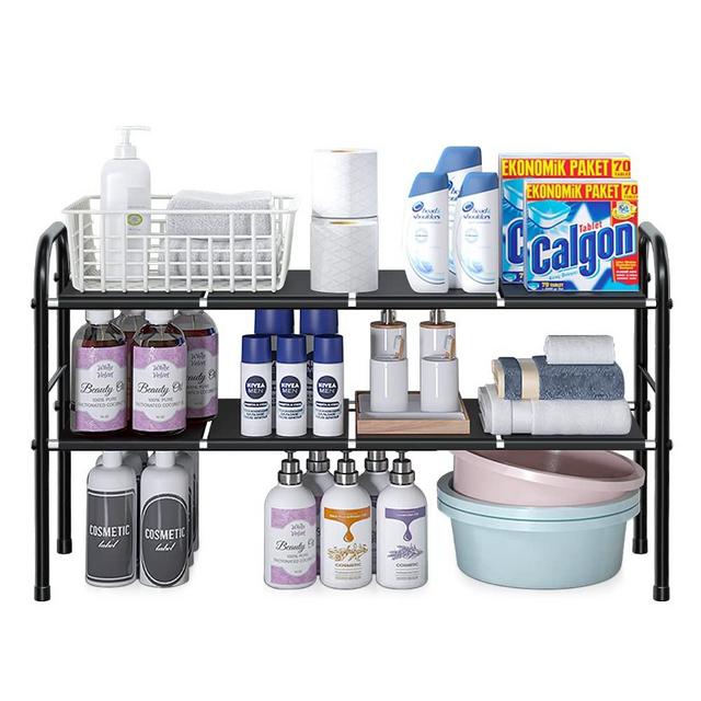 NETEL Under Sink Organizer,Expandable Cabinet Shelf Organizer 2 Tier Under Bathroom Storage Rack with Removable Panels,Multi-Use for Under Kitchen Bathroom Sink Organizers and Storage