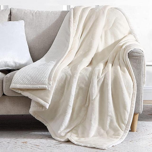 Lynnlov Thick 3 Layers Flannel Fleece Throw Blanket for Couch 50" x 60", Solid Decorative Soft Microfiber Plush Blankets,Luxury Comfy Cozy Velvet Blanket for Sofa Chair Bed, Winter, Warm, Cream White