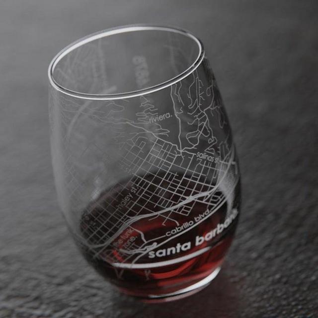 Santa Barbara, CA Map Stemless Wine Glass Gift