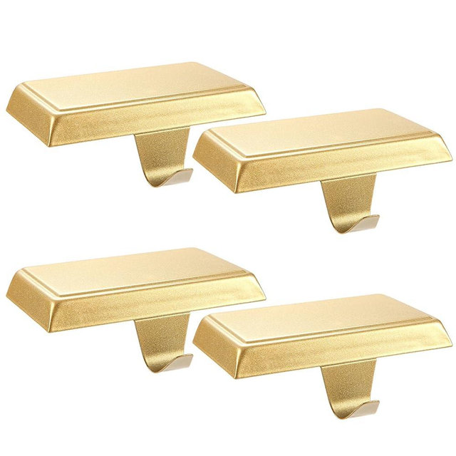 Sunshane Christmas Stocking Holders Mantel Stocking Hanger Hooks Fireplace Mantle Metal Hang Bases for Xmas Party Decorations (Gold, 4)