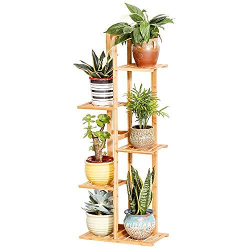 Bamboo 5 Tier 6 Potted Plant Stand Rack Multiple Flower Pot Holder Shelf Indoor Outdoor Planter Display Shelving Unit for Patio Garden Corner Balcony Living Room