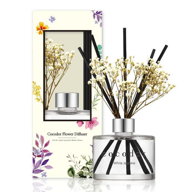 COCODOR Preserved Flower Reed Diffuser/White Jasmine/6.7oz(200ml)/1 Pack/Home & Office Decor Aromatherapy Diffuser Oil Gift Set
