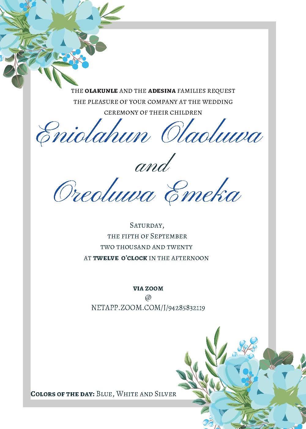 The Wedding Website of Oreoluwa Adesina and Eniolahun Olakunle