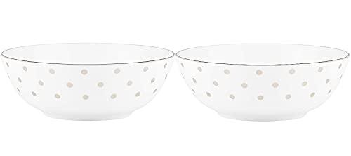 KATE SPADE NEW YORK Larabee Road Pasta Soup Cereal Bowls,Platinum rim and polka dots Set of 2 Made in USA