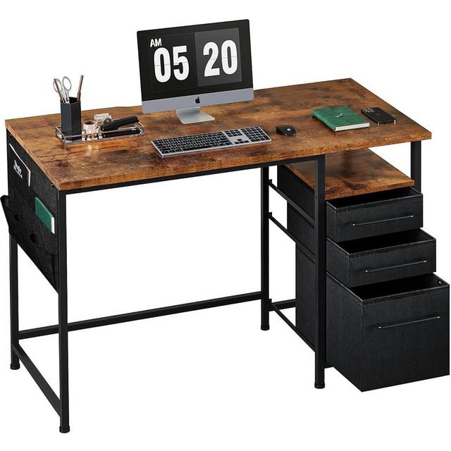 Ｍａｉｈａｉｌ Maihail Small Desk with Drawers, 40 inch Computer Desk with Shelves, Writing Desk with Storage, Small Office Desk with Metal Frame, Rustic Brown