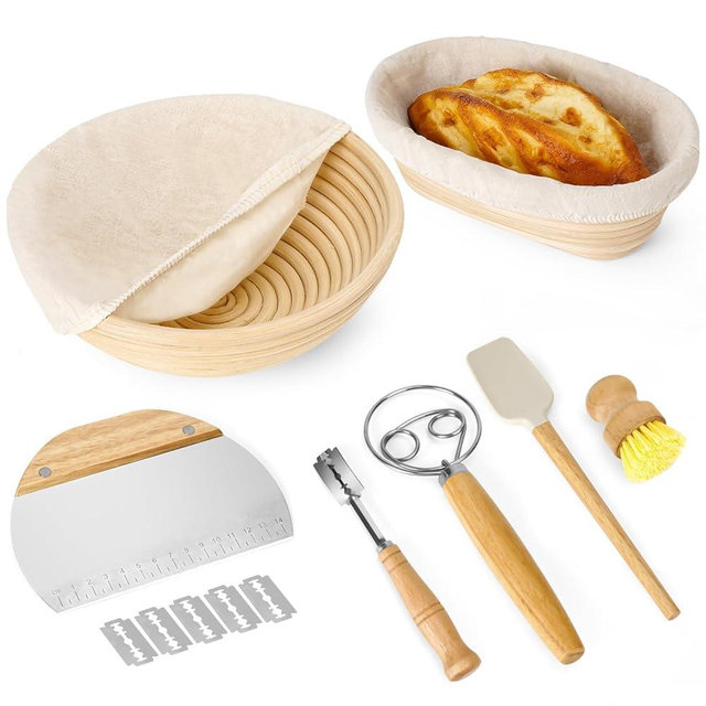 OUTUO [2024 Newest] Banneton Bread Proofing Basket: Sourdough Bread Baking Supplies, Sourdough Starter Kit, Making Bread Bowl, Oval Proofing Baskets, Round Sour Dough Kit, Homemade Bread Accessories