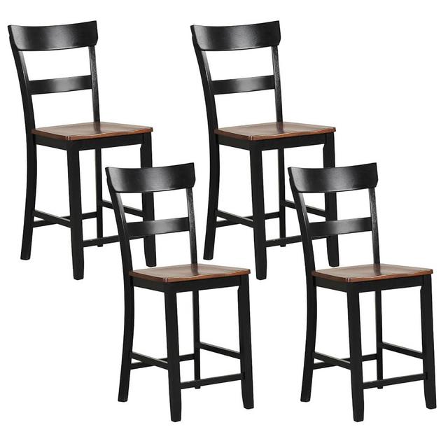 Giantex Wooden Bar Stools Counter Height Set of 4, 24.5" Farmhouse Wood Bar Dining Chairs with Solid Rubber Wood Frame, Backrest, Footrest, Armless Barstools for Home Bar, Kitchen Counter, Black