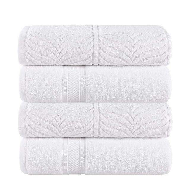 Superior Cotton Chevron Bath Towel Set, Zero Twist, Large Plush Absorbent Body Towels, Luxury Soft Quick Drying, Shower, Spa, Hotel, Pool, Guest Bathroom, Home Essentials, Assorted Set of 4, White