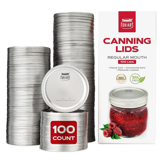 Canning Lids Regular Mouth, 100-Pack – Create Airtight Seals on Mason Jars to Preserve Food for Meal Prep & Food Storage – 2.7 In. Steel Lids with Silicone Seals – Canning Supplies by FORJARS