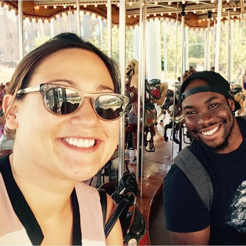 Going for a ride on Jane's Carousel in Brooklyn Bridge Park (June 2018)