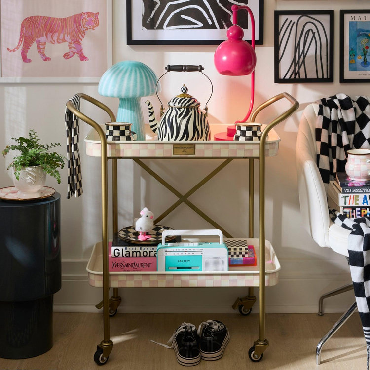 MacKenzie-Childs, Rosy Check 2-Tier Kitchen Cart | Zola
