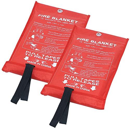 Fire Blanket Fiberglass Fire Emergency Blanket Suppression Blanket Flame Retardant Blanket Emergency Survival Safety Cover for Kitchen Home House Car Office Warehouse, 2 Pack (39.3X 39.3 inch)