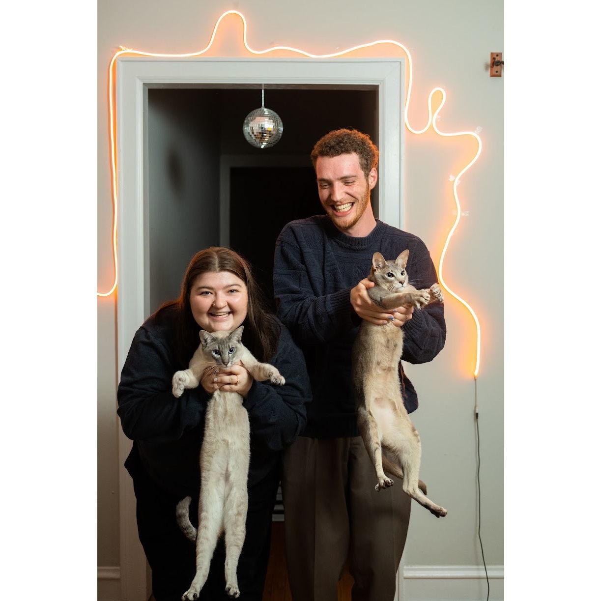 Gabby holding Figgy and Desmond holding Monty (you can see how much the cats loved this photo shoot)