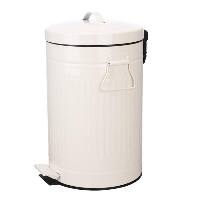 Bathroom Trash Can with Lid, White Bathroom Bedroom Wastebasket Soft Close, Small Retro Vintage Home Garbage Can, Steel Garbage Cans for Office, Foot Pedal Step, Chrome, 12 L / 3 Gallon, Glossy White