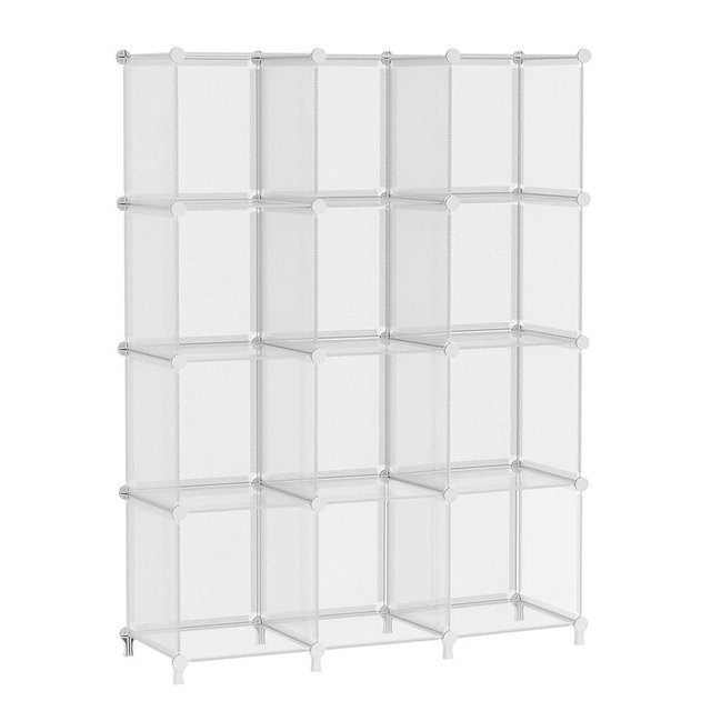 AWTATOS Cube Storage Organizer, Closet Organizers and Storage, 12 Cube Shelves Bookshelf, DIY Stackable Plastic Clothes Organizer Shelving for Bedroom, Home, Transparent Twill