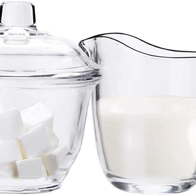 Nicunom Glass Sugar and Creamer Set for Coffee and Tea, Clear Cream Pitcher and Sugar Bowl with Lid, Cream Jug Sugar Jar, Coffee Serving Set