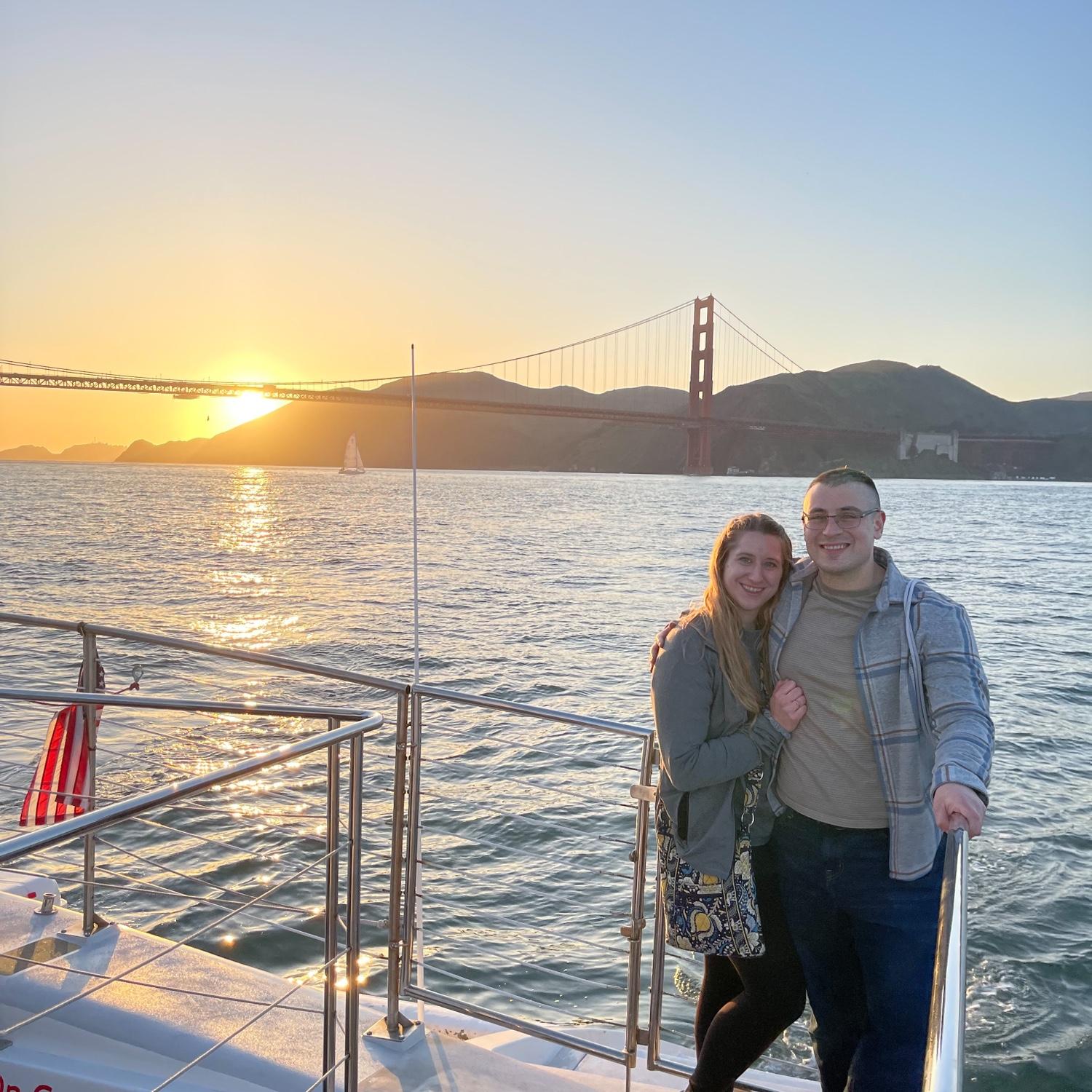In April 2023, they went on their first big trip as a couple to California where they took a sunset cruise in the San Francisco Bay, explored Napa Valley, and went to a cat café.