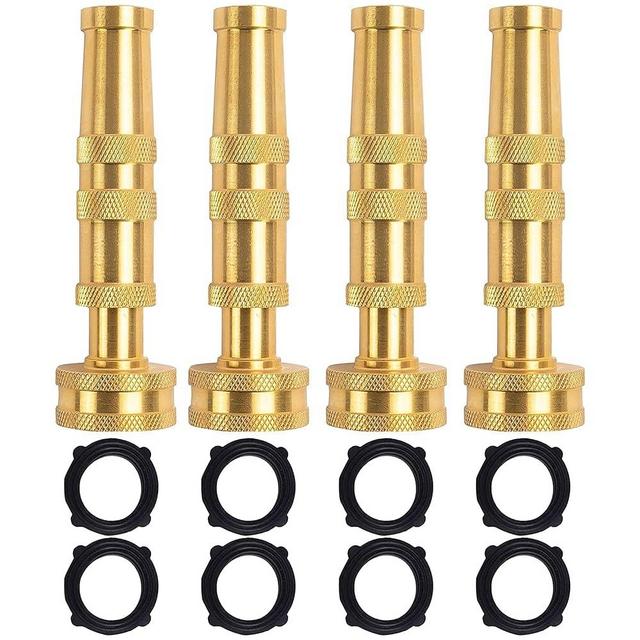 Hourleey Adjustable Twist Hose Nozzle, 4" Heavy-Duty Brass Hose Nozzle with 10 Garden Hose Rubber Washers (4 Pack)