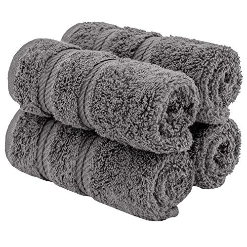 American Soft Linen Premium Turkish Genuine Cotton, Luxury Hotel Quality for Maximum Softness & Absorbency (4 Pieces Washcloth, Rockridge Grey)