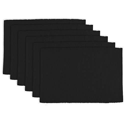 DII Ribbed Placemats 100% Cotton, Set of 6, Set, Black