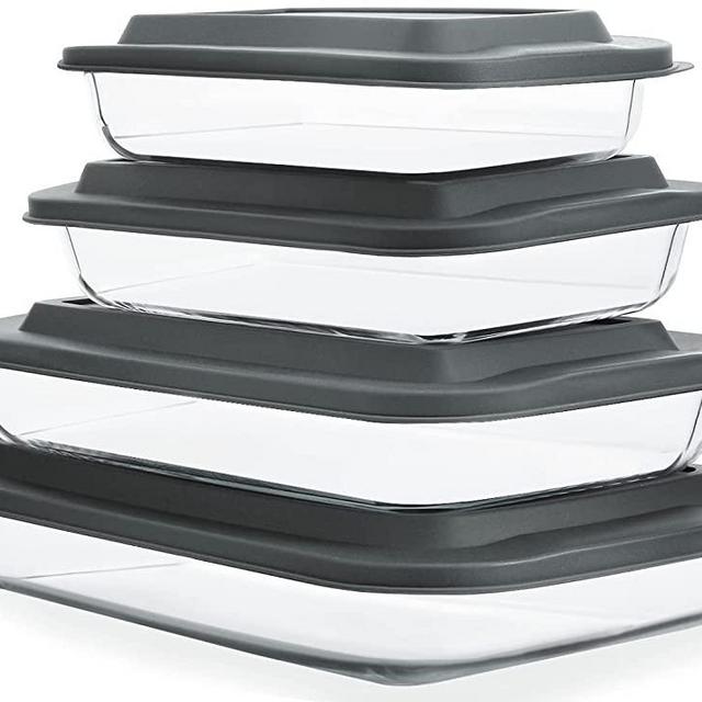 KOMUEE 8-Pieces Glass Baking Dish with Lids Rectangular Glass Baking Pan Bakeware Set with BPA Free Lids, Baking Pans for Lasagna, Leftovers, Cooking, Kitchen, Fridge-to-Oven, Nesting for Space-Saving