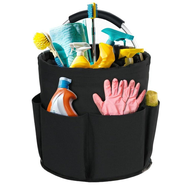 Bototack Cleaning Caddy with Handle, Cleaning Products Organiser, 17L Foldable Storage Basket, Cleaning Caddy Organiser, Portable Multi Cleaning Bucket Bag for Home, Garden (Black)