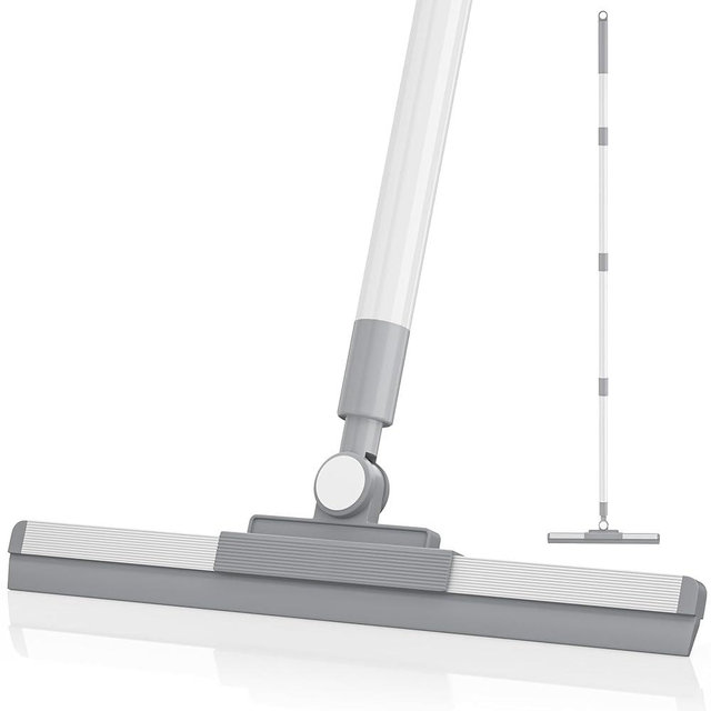Floor Squeegee with 180° Rotating Head, Squeegee for Floor with 52'' Long Handle, Squeegee Broom, Squeegee for Window Cleaning, Bathroom Tile, Garage Concrete, Deck, Shower Glass (White)