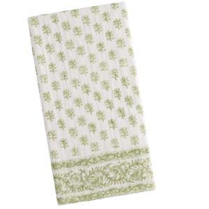 Green Cotton Gauze Floral Block Print Kitchen Towel