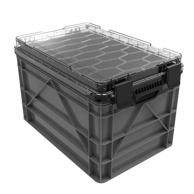 SIDIO Weather Resistant Stackable Storage Bins for Organization - Full-Size Plastic Bin with Dividers for Home Organization, Garage Storage - Heavy Duty Organizer Box (Gray)