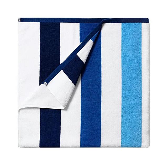 BORNBAY Cotton Oversized Beach Towel - Extra Large 40"X70" Plush Thick Pool Towel, XL Soft Stripe Cabana Swim Towels for Adults Mens Women Girls (White Gradient Blue)