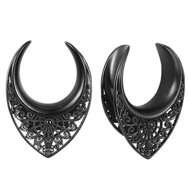 Casvort 2 PCS Hypoallergenic 316 Stainless Steel Floral Saddle Hangers Tunnels Reverse Saddle Gauges Piercing Body Jewelry 8mm-30mm