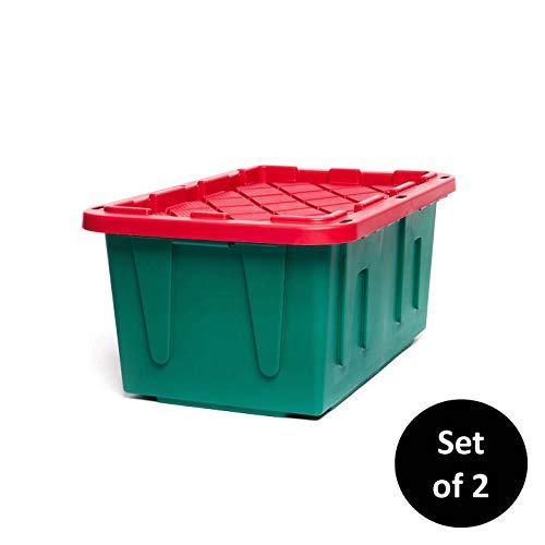 HOMZ Holiday Plastic Storage Container, 27 Gallon - Set of 2, Green and Red, 2 Sets