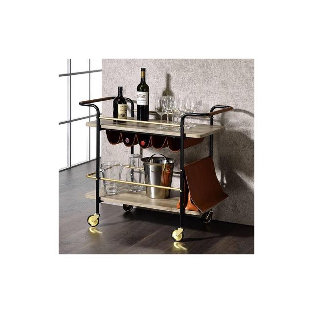 33" Naude Serving Cart Natural/Gold/Black Finish - Acme Furniture
