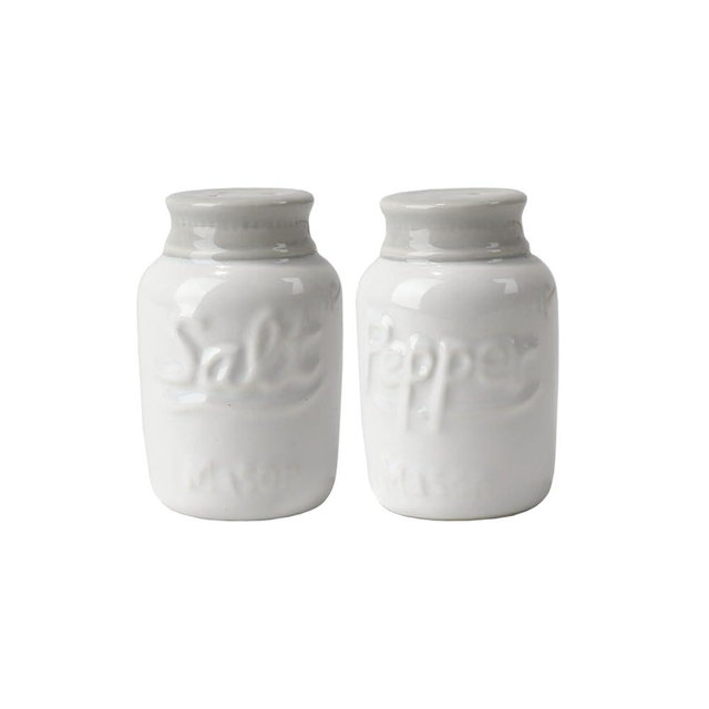 White Salt and Pepper Shakers Ceramic Mason Jar Spice Jars