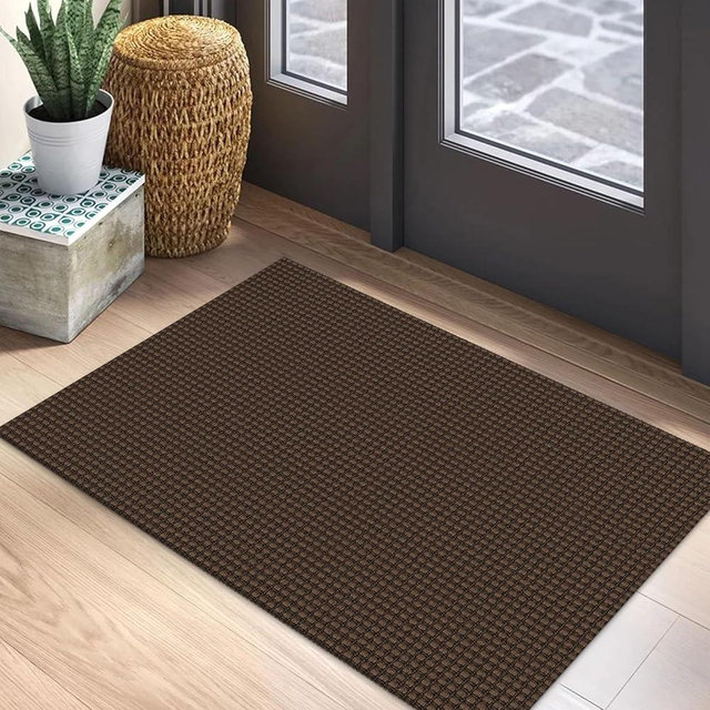 EARTHALL Woven Area Rug 2x3 Ft Washable Rugs for Entryway Braided Non Slip Throw Rugs Door Mat Indoor Outdoor Entrance Small Cotton Woven Carpet for Kitchen Foyer Front Door, Brown