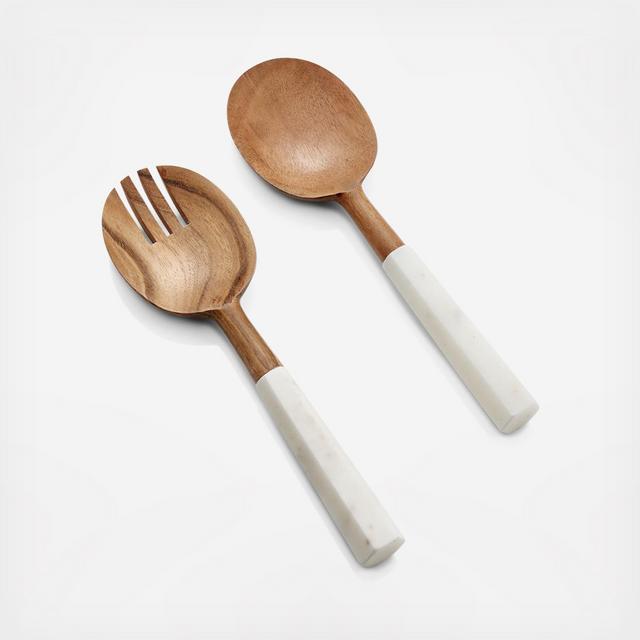 Wood & Marble Salad Servers, Set of 2