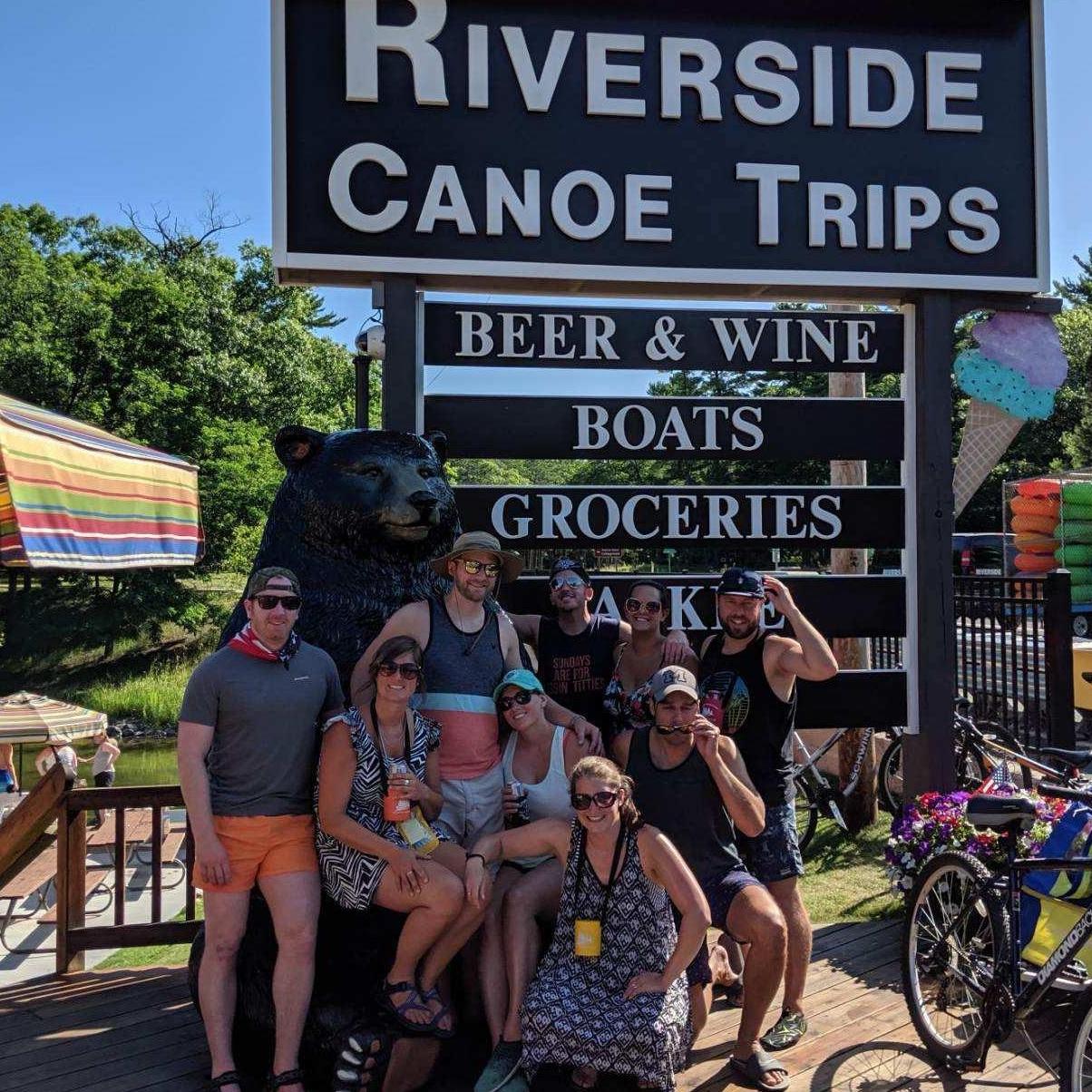 Brendan, Lindsey, Ryan, Brittney, Katie, and Dan and Crew kayaking and camping.