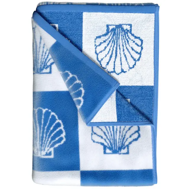 Oversized 36" x 68" Blue Checkered Seashell Cotton Beach Towels - Great Bay Home