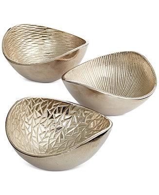 Simply Designz Serveware, Set of 3 Metallic Organic Nut Bowls