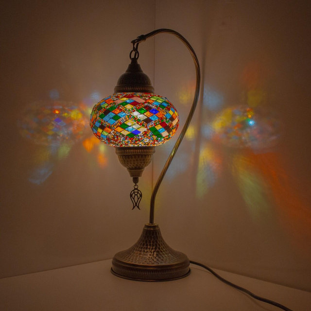 10 Variation - Premium Turkish Lamp Mosaic Table Lamp | Moroccan Lamp | Handmade Gooseneck Night Lamp | Mosaic Glass Bedside Lamp & Led Bulb