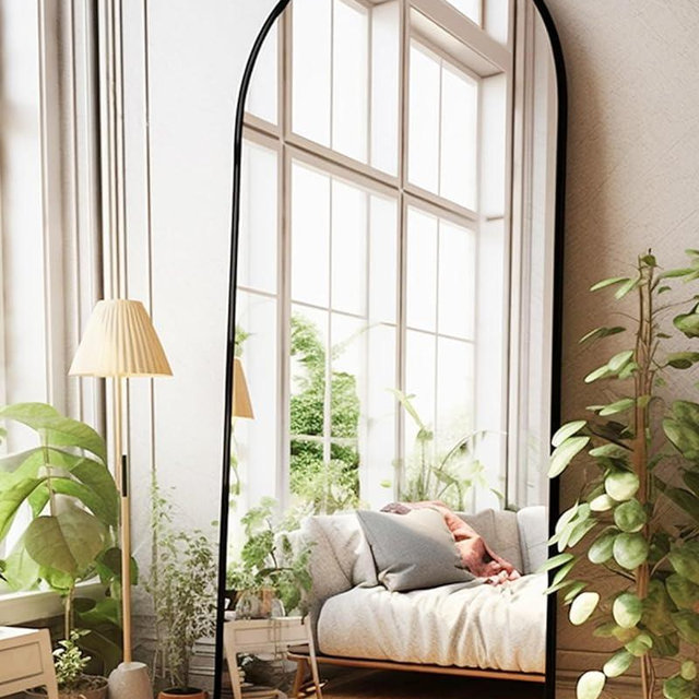 BEVERDY 30"x71" Arched Full Length Mirror, Oversized Floor Mirror, Aluminum Alloy Frame, Giant Wall Mounted, Leaning Mirror for Bedrooom, Dressing Room, Black