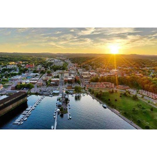 Arial view of Marquette's Lower Harbor. You will find dinner and reception to be held at this location.