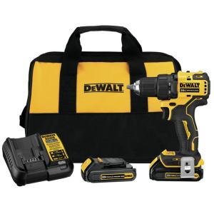 ATOMIC 20-Volt MAX Lithium-Ion Brushless Cordless Compact 1/2 in. Drill Driver w/ (2) Batteries 1.3Ah, Charger & Bag