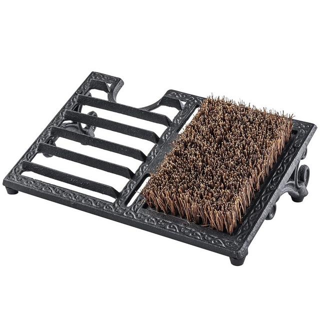 MyGift Heavy Duty Cast Iron Shoe Scraper Mat, Vintage Rustic Black Angled Boot Dirt Cleaner Brush