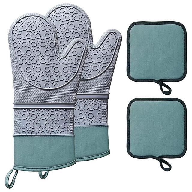JOVOKO Oven Mitts, Oven Mitts and Pot Holders Sets, hot Pads and Oven Mitts Set, Extra Long Oven Mitts Silicone Heat Resistant for Kitchen Cooking, Baking or BBQ(4pcs in one Set)