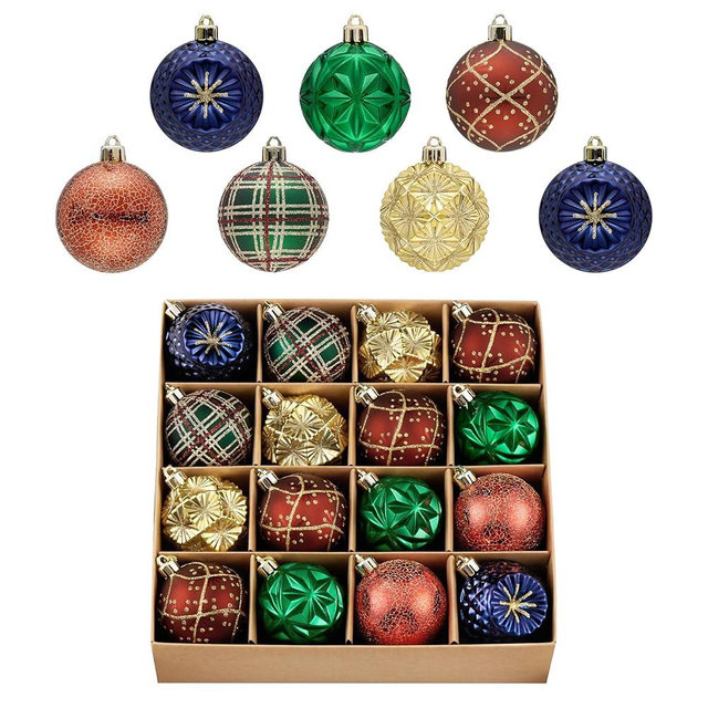 Valery Madelyn Ornaments for Christmas Trees, 16ct 2.36 Inches Red Green and Gold Shatterproof Christmas Tree Decorations, Luxury Hanging Ball Ornaments for Xmas Holiday Party Decor