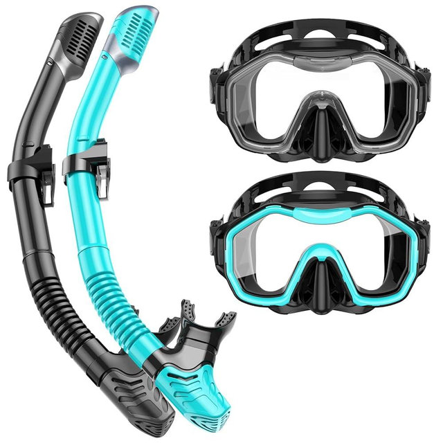 Kwambiri Snorkeling Gear for Adults Kids, Dry-Top Snorkel Set, 180°Panoramic Wide View Diving Mask Breathing Freely Snorkel Mask for Snorkeling Scuba Diving Swimming Travel